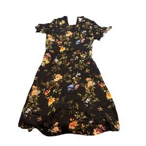 H&M Black Midi Dress with Colorful Floral Design